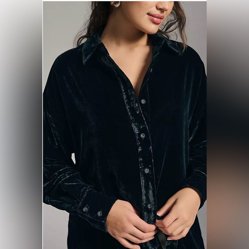 Favorite Daughter Anthropologie Black Velvet Ex-boyfriend button down shirt - Picture 2 of 8